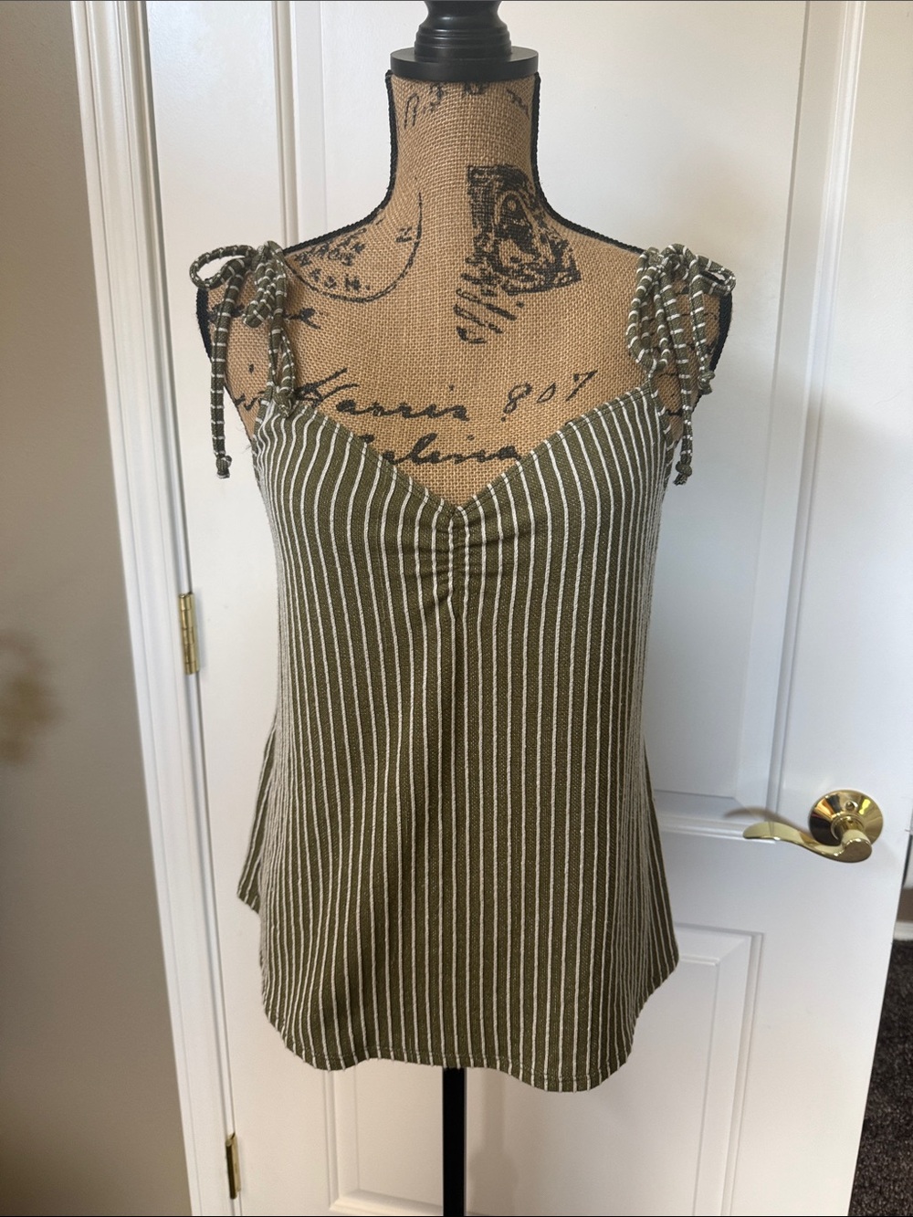 Striped Olive Tie-Shoulder Cami Top - Women